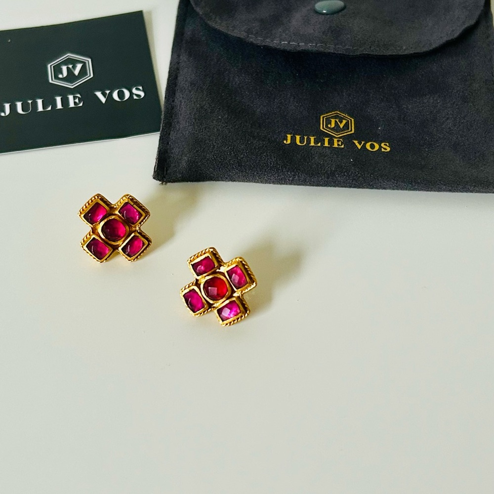 Julie Vos Savoy Pierced Stud Earrings - Iridescent Ruby